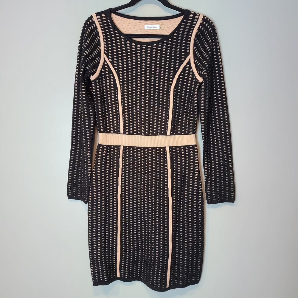 Calvin Klein Sweater Dress Women Size Small Black Pink Retro Coquette Winter